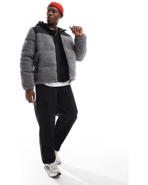 Brave Soul Borg Puffer Jacket With Contrast Fabric - Black