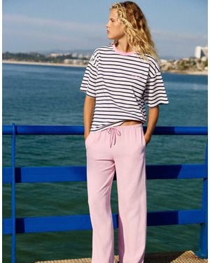 Pull&Bear Pantalon fluide en viscose - Bleu