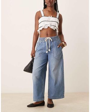 Free People Jeans A Cilindro Lavaggio Medio Con Laccio - Blu
