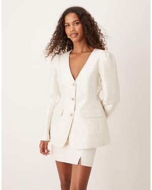 ASOS Tailored Jacquard Puff Sleeve Top - White