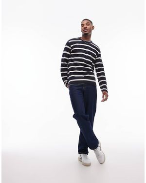 Mango Camiseta Negra A Rayas Blancas De Manga Larga De - Azul