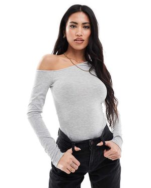 Miss Selfridge Off The Shoulder Soft Touch Bodysuit - Grey