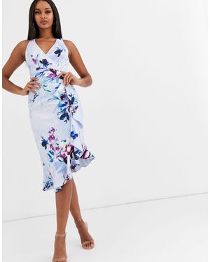 Lipsy High Neck Midi Dress-multi - Blue