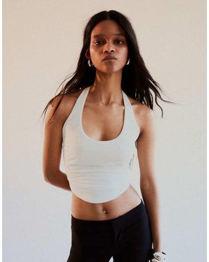 Bershka Halter Neck Top With Back Knot - White