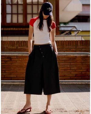 Bershka Buttoned-crossover Bermuda Shorts - Black