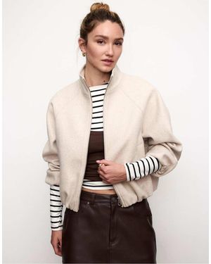 Stradivarius Soft-touch Bomber Jacket - Natural