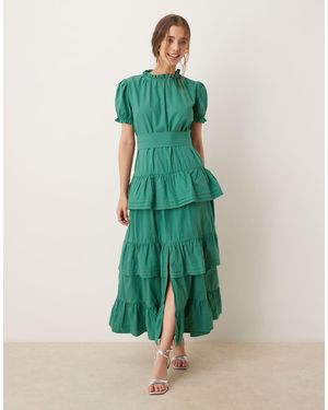 Sister Jane Vestido Largo Escalonado Con Mangas Abullonadas Dream De - Verde
