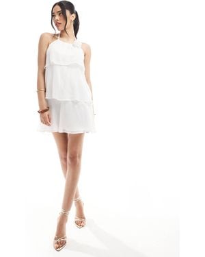 Pieces Ruffle Tiered Mini Dress With Corsage Detail - White