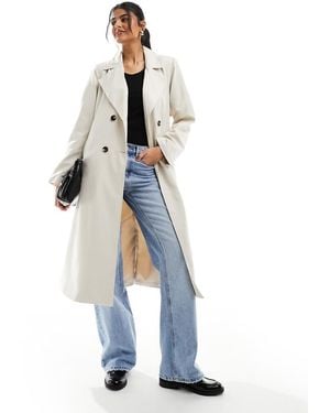 Pieces Gabardina Con Cinturón De -Beis Neutro - Azul