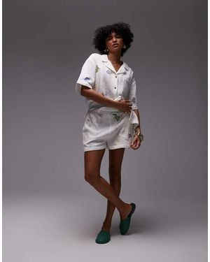 TOPSHOP Co Ord Cotton Doodle Embroidery Pull On Shorts - Grey