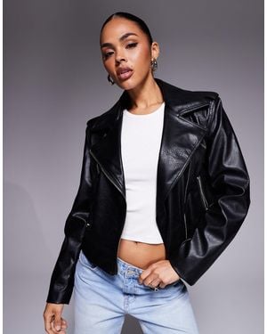 River Island Boxy Faux Leather Biker Jacket - Gray