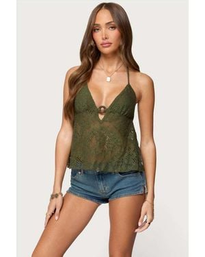 Edikted Sheer Crochet Babydoll Halter Top - Green