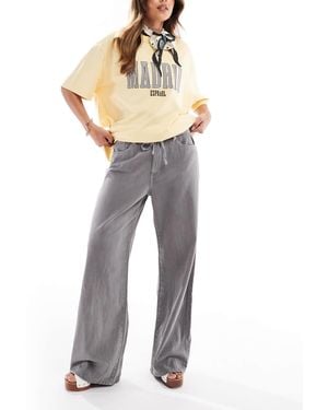 Pull&Bear Drawstring Waist Wide Leg Jeans - Gray