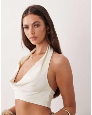 The Frolic Exclusive exaggerated Plunge Crop Top - White