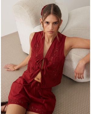 Miss Selfridge Cutwork Vest With Matching Scrunchie - Red