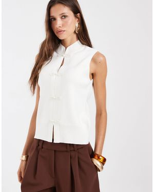 ASOS Mandarin Collar Knit Sleeveless Top - White