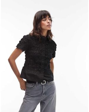Collusion Camisa Negra Entallada Y Fruncida De Manga Corta De Popelina De - Negro