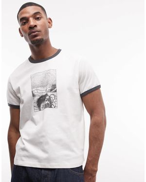 Weekday T-shirt à bords contrastants et imprimé bd - Blanc