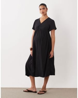 Mama.licious Mamalicious Maternity Lace Trim Ruched Front Midi Tea Dress - Black