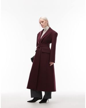 ASOS Tailored Power Shoulder Belted Overcoat - Purple