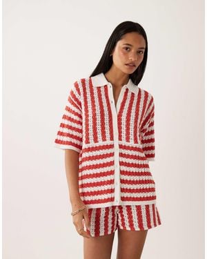 ASOS Slub Stripe Shirt Co-Ord - Red