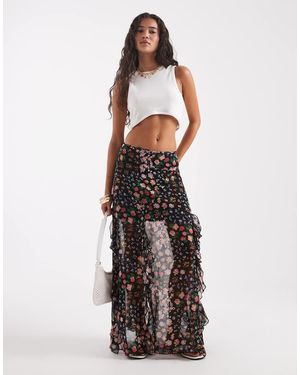 ASOS Ruffle Chiffon Printed Maxi Skirt - White