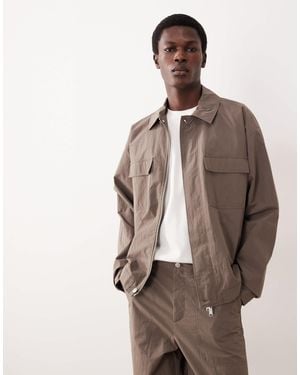 ASOS COLLECTIVE Cotton Nylon Shacket Blend - Brown