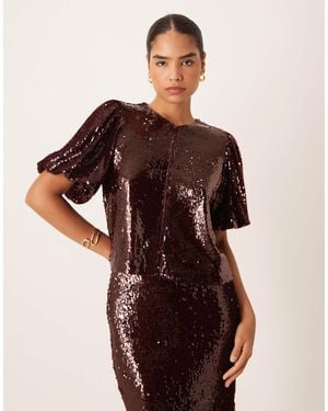 Y.A.S Premium Sequin Top Co-ord - Brown