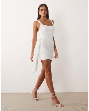 Oh Polly Embellished Square Neck Draped Detail Mini Dress - Natural