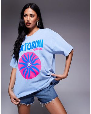 Kaiia Exclusive Cotton Santorini Graphic T-Shirt - Blue
