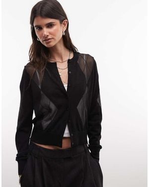 AllSaints Cárdigan De Punto De Lana Merina De Malla Argyle Bern En - Negro