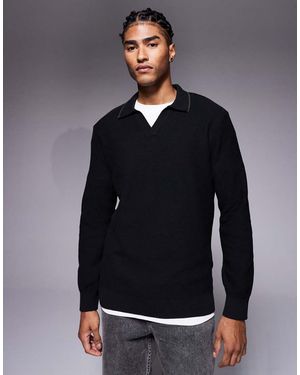 River Island Honeycomb Textured Open Collar Jumper - Blue