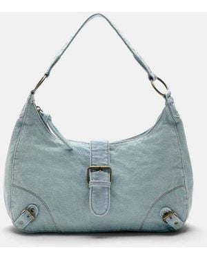 Pull&Bear Denim Shoulder Bag With Buckles - Blue