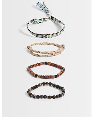 ASOS 4 Pack Mixed Media Woven Strap And Beaded Bracelet - White
