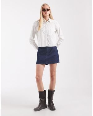 Lacoste Regular Fit Jaquard Stripe Cropped Poplin Shirt - Blue