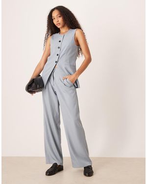 Jdy Pantalones Azul Empolvado De Pernera Ancha Y Talle Alto Con Pinzas De (Parte De Un Conjunto) - Blanco