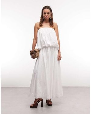 ASOS Bandeau Poplin Maxi Dress With Embroidered Lace Hem - White