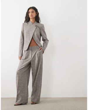 Mango Ruimvallende Broek Co-Ord Set Met Grijze Ruitprint - Grijs