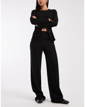 ASOS Wide Leg Heavyweight Rib Pants - Black