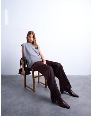 TOPSHOP Satin Tie Waist Wide Leg Trouser With Pintuck Seam Detail - Red