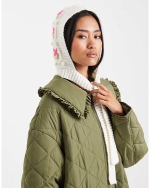 Miss Selfridge Cable Embroidered Knit Bonnet - Green