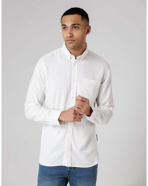 French Connection Linen Blend Long Sleeve Chest Pocket Shirt - White
