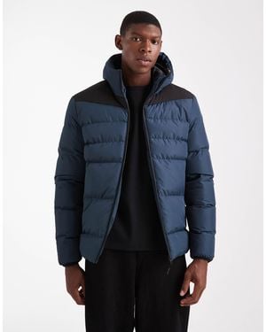 Brave Soul Short Hooded Puffer Jacket With Panel Detail - Blue