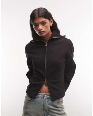 Monki Cinched Waist Funnel Neck Zip Sweatshirt - Black