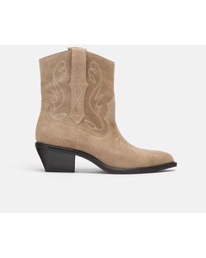 Stradivarius Leather Cowboy Heeled Ankle Boots - Natural