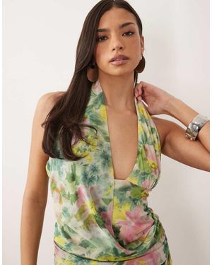ASOS Printed Mesh Scarf Detail Halter Top - Multicolour
