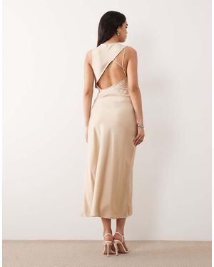 ONLY Asymmetric Back Detail Cowl Neck Midi Dress - Natural