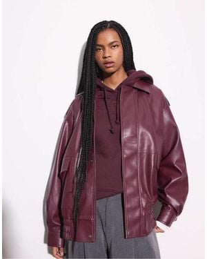 Stradivarius Oversize Leather Effect Biker Jacket - Purple
