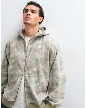 Collusion Camo Washed Zip Hoodie - Grey