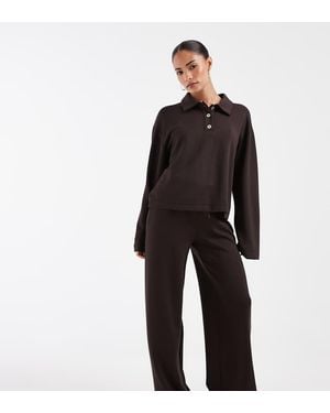 Vero Moda Conjunto De Jogger De Pernera Ancha Con Cintura Anudada, Muy Suave, En Marrón Chocolate - Negro